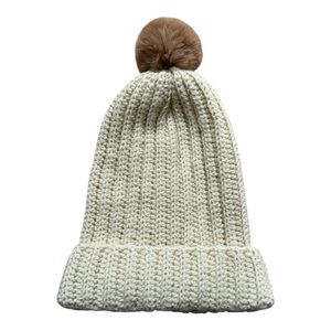 Cozy Cream Knit Pom-Pom Beanie for Kids